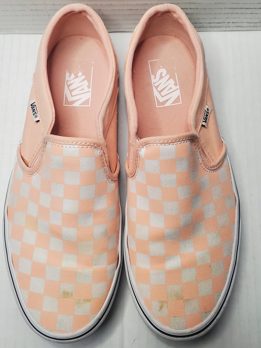 Vans Slip-On Checkerboard Peach/White Shoes Womans 10